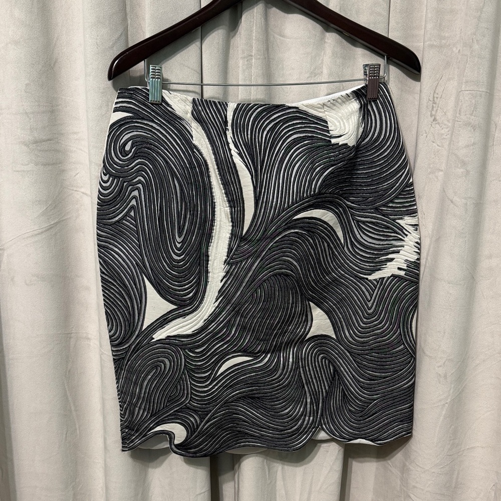 Lela Rose Black and White Swirl Pencil Skirt